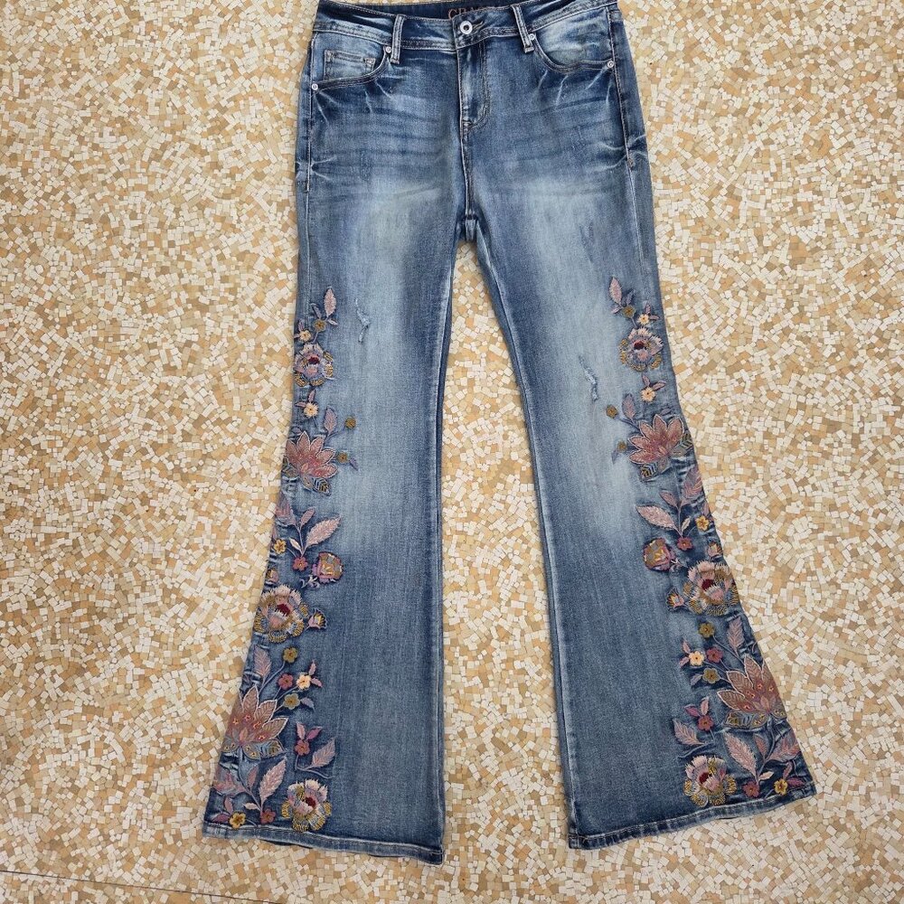 Grace in LA, High waisted, embroidered, flare jeans